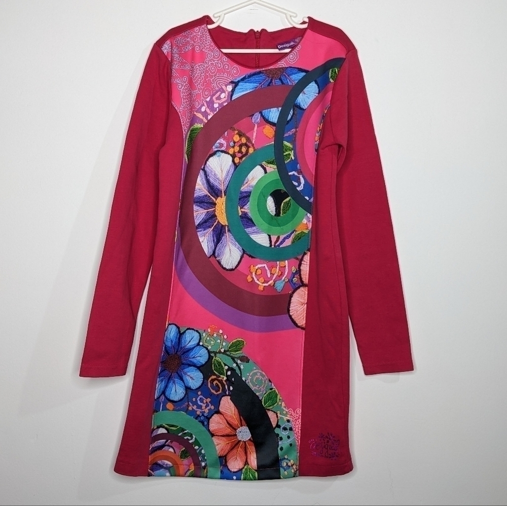 ✨3/$15 Desigual pink abstract floral long sleeve dress 11/12